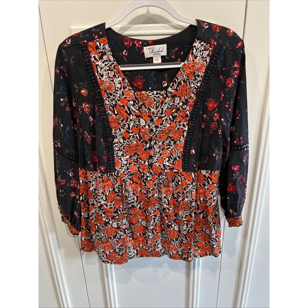 Caffe Marrakesh‎ Floral Peasant Top Size Large Cottagecore Boho Embroidered